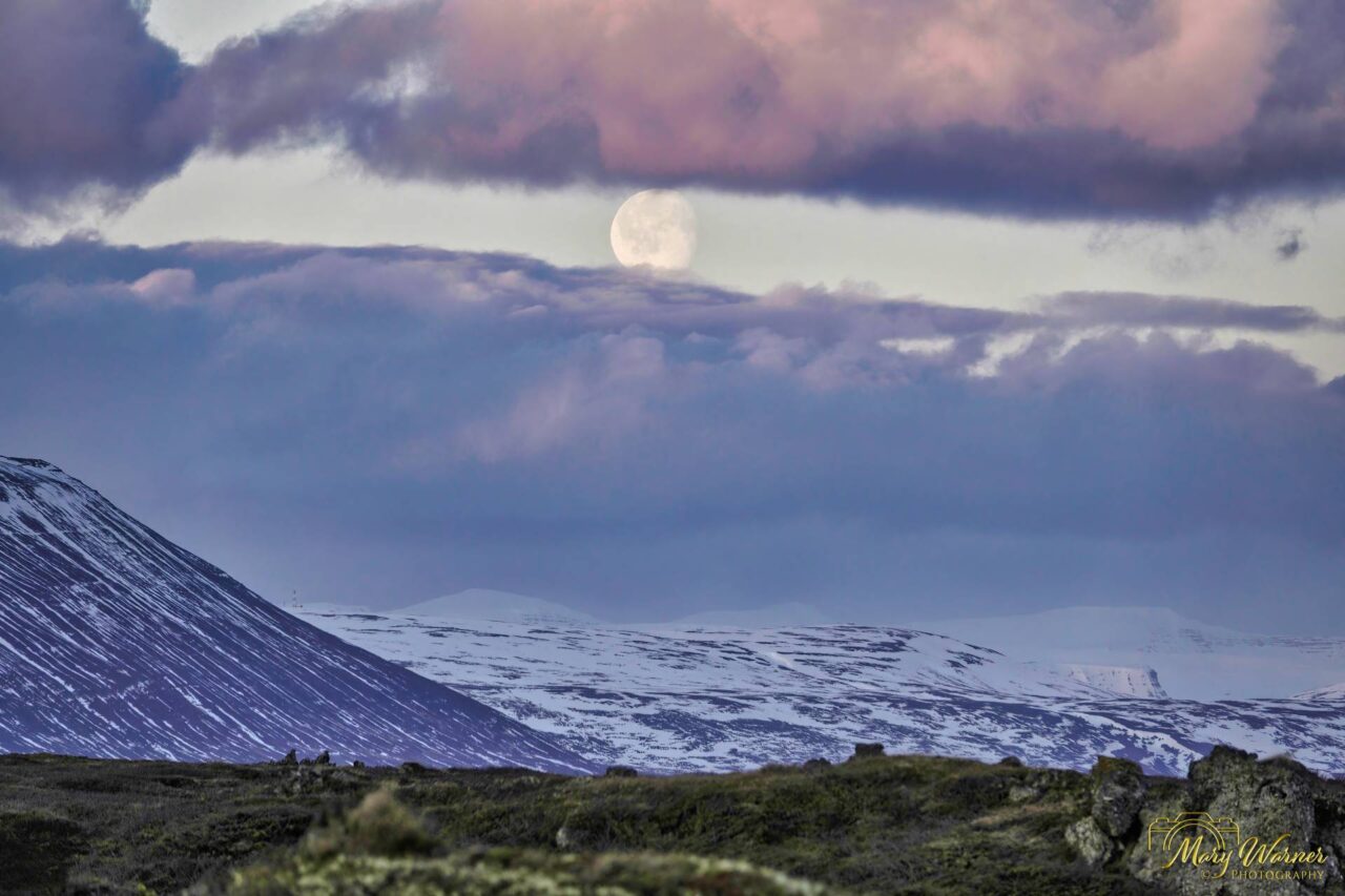 Moonset Godafoss Area North Iceland