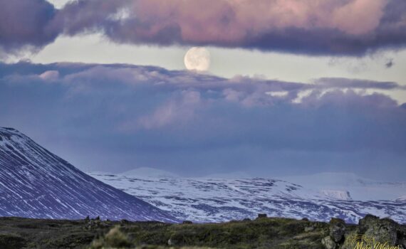 Moonset Godafoss Area North Iceland