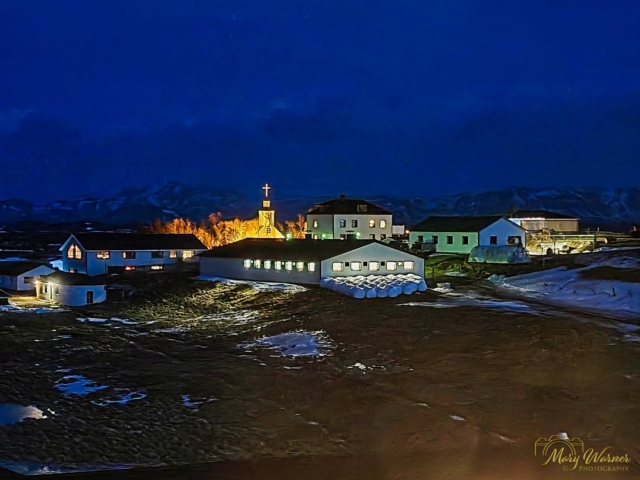 Village at Night Myvatn Iceland